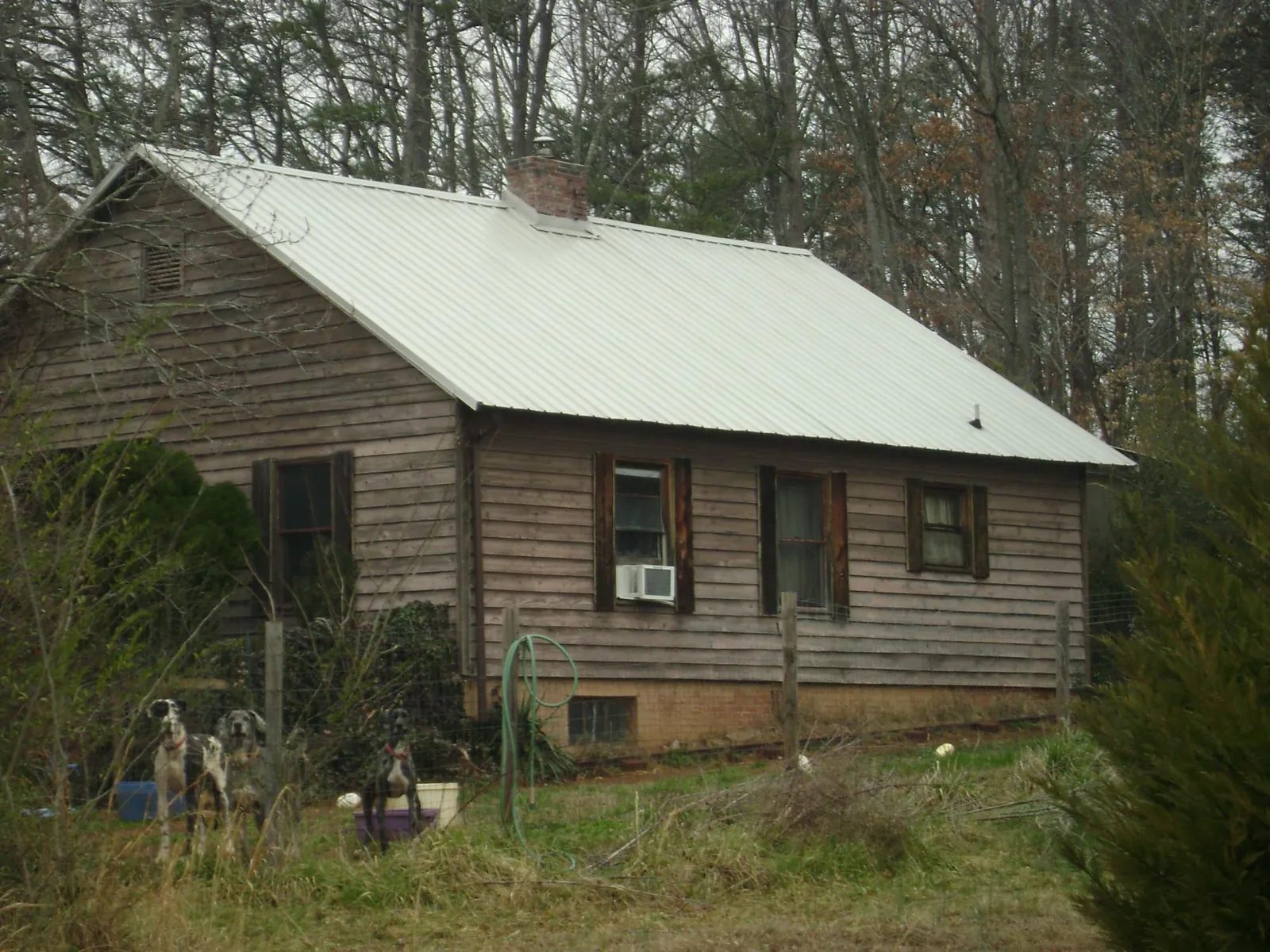 White metal roof on an old wood sided farmhouse, from a Asphalt Shingle Roof Repair job in Oak Park